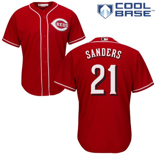 Reds #21 Reggie Sanders Red Cool Base Stitched Youth MLB Jersey - Click Image to Close